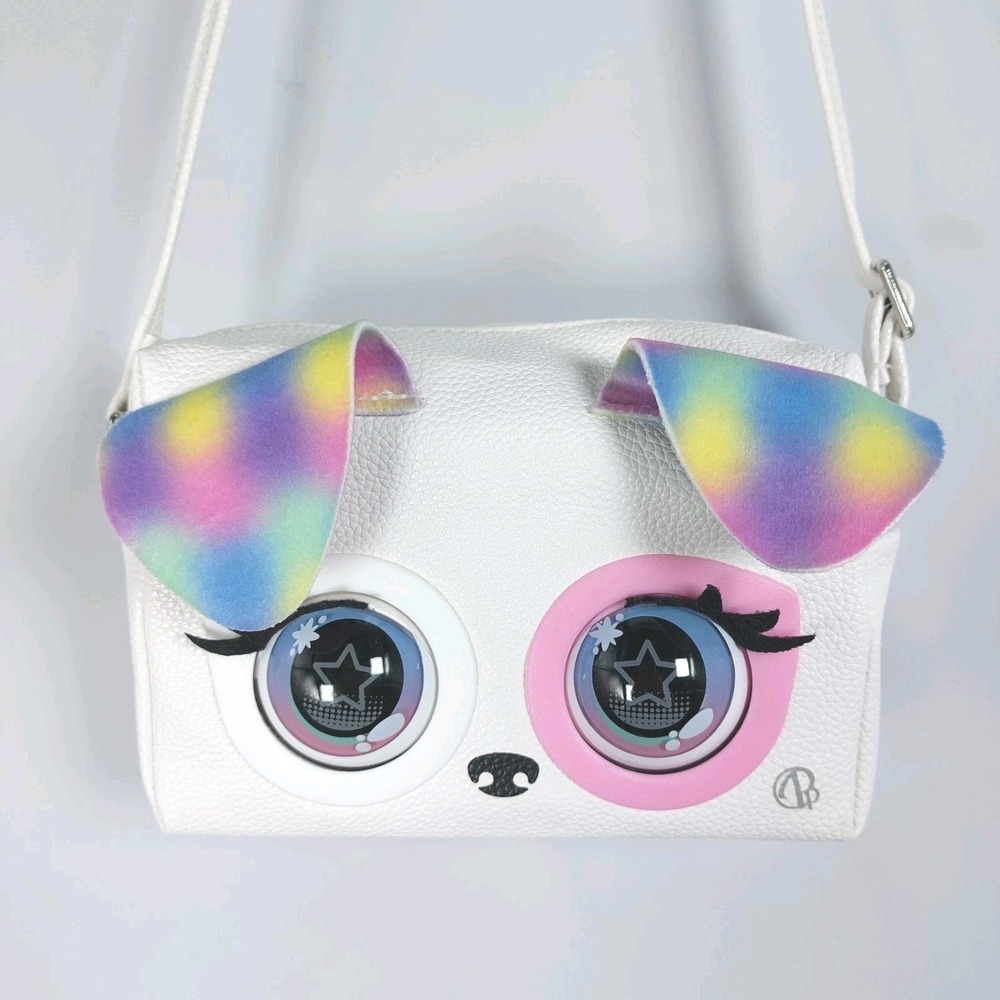 Purse‎ Pets White Rainbow Pup Puppy Animated Eyes with 25 Sounds TESTED